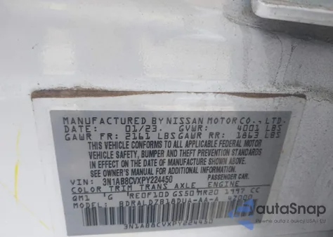 2023 Nissan Sentra Sv Xtronic Cvt z USA, uszkodzony, nr VIN 3N1AB8CVXPY224450